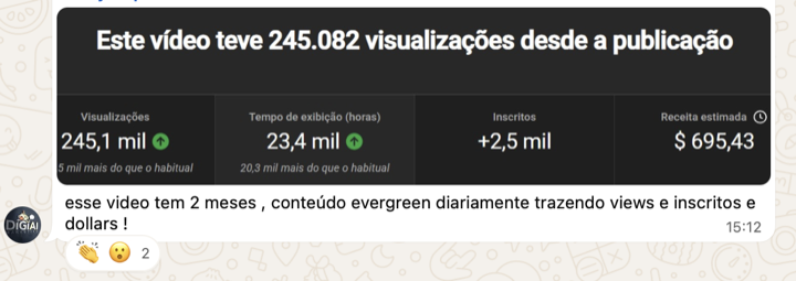 Print de resultado de aluno: 2 meses, 1 vídeo