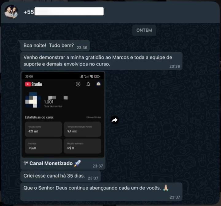 Print de resultado de canal de aluno