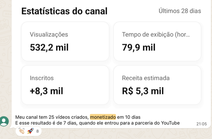 Print de resultado de canal de aluno