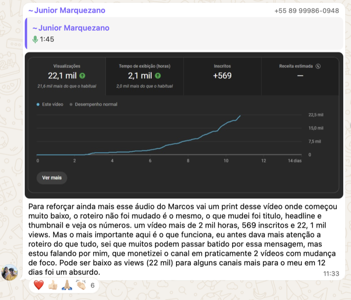Print de resultado de canal de aluno