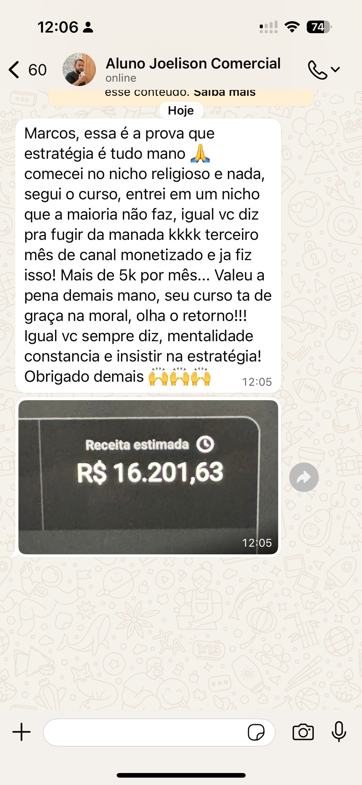 Resultado de aluno: R$ 16.201,63/mês